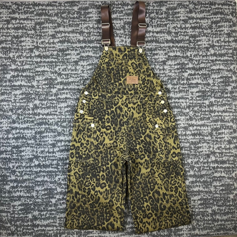 UP Premium Jeans Overalls Mens Size 32 M Green Leopard Print Cargo Streetwear